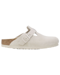 The Birkenstock Womens Boston Suede Leather Sandals in Antique White