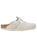 The Birkenstock Womens Boston Suede Leather Sandals in Antique White