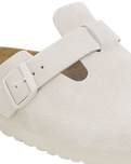 The Birkenstock Womens Boston Suede Leather Sandals in Antique White
