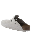 The Birkenstock Womens Boston Suede Leather Sandals in Antique White