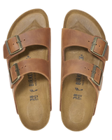 The Birkenstock Mens Arizona Natural Leather Oiled Sandals in Cognac