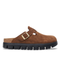 The Birkenstock Womens Papillio Boston Chunky Suede Leather Sandals in Dark Tea & Black