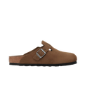 Boston Soft Footbed Suede Leather Sandals in Dark Tea