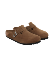 Boston Soft Footbed Suede Leather Sandals in Dark Tea
