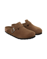 Boston Soft Footbed Suede Leather Sandals in Dark Tea