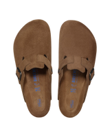 Womens Boston Soft Footbed Suede Leather Sandals in Dark Tea