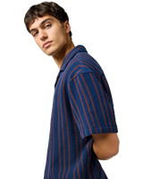 The Wrangler Mens Resort Shirt in Navy Stripe