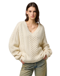 V Neck Cable Knit Jumper in Ivory