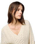 V Neck Cable Knit Jumper in Ivory