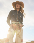 Lainey Wilson Tie Front Denim Shirt in Boho Wash