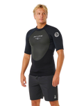 Omega 1.5mm Short Sleeved Rash Vest in Black