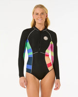 The Rip Curl Womens G-Bomb 1.5mm Long Sleeve Front Zip Spring Wetsuit in Multicolour