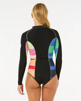 The Rip Curl Womens G-Bomb 1.5mm Long Sleeve Front Zip Spring Wetsuit in Multicolour
