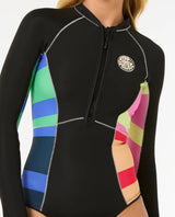 The Rip Curl Womens G-Bomb 1.5mm Long Sleeve Front Zip Spring Wetsuit in Multicolour