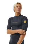 The Rip Curl Dawn Patrol UPF Performance Rash Vest in Navy Marle