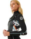 Womens Dawn Patrol 4/3mm Chest Zip Wetsuit in Black, Black & Multi