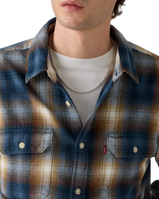 Jackson Worker Overshirt in Warwick Plaid Vintage Indigo Flannel