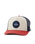 The Rip Curl Mens Routine Curve Trucker Cap in White, Navy & Red