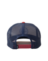 The Rip Curl Mens Routine Curve Trucker Cap in White, Navy & Red