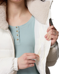 The Columbia Womens Leadbetter Point II Sherpa Hybrid Jacket in Sea Salt & Dark Stone