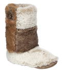Florence Longer Length Luxury Faux Fur Slipper Boots in Patchwork Ferret