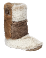 Florence Longer Length Luxury Faux Fur Slipper Boots in Patchwork Ferret