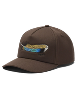 Woven Flat Brim Snapback Cap in Brown