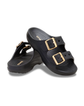 The Crocs Womens Metallic Buckle Saturday Sandals in Black