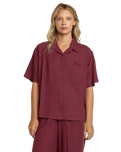 The RVCA Womens SYD Stripe Shirt in Wine