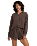The RVCA Womens Glory Waffle Shorts in Brown Bear