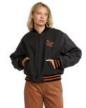 The RVCA Womens Ryan Bomber Jacket in Washed Black