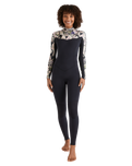 The Billabong Womens Salty Dayz Natural 4/3mm Chest Zip Wetsuit in Black Floral
