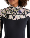 The Billabong Womens Salty Dayz Natural 4/3mm Chest Zip Wetsuit in Black Floral