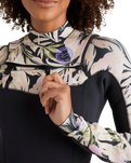 The Billabong Womens Salty Dayz Natural 4/3mm Chest Zip Wetsuit in Black Floral