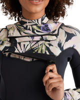 The Billabong Womens Salty Dayz Natural 4/3mm Chest Zip Wetsuit in Black Floral