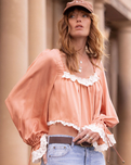 Poison Peach Lace Puff Sleeve Top in Rose