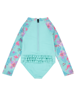 Girls Ruffle One Piece Swimsuit in Aurora Green
