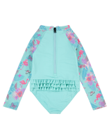 Girls Ruffle One Piece Swimsuit in Aurora Green