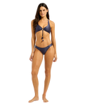 The Seafolly Womens Belle Multi Fit Longline Tir Bra Bikini Top in Blue Indigo