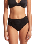 The Seafolly Womens Collective Gathered Front Retro Bikini Bottoms in Black