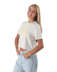The Born by the Sea Womens Daisy Crop T-Shirt in Faded Bone