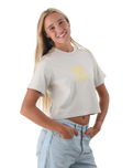 The Born by the Sea Womens Daisy Crop T-Shirt in Faded Bone