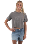 The Born by the Sea Womens Cornwall Palm Heavy Faded Crop T-Shirt in Faded Grey