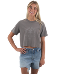 The Born by the Sea Womens Cornwall Palm Heavy Faded Crop T-Shirt in Faded Grey