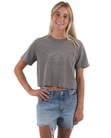The Born by the Sea Womens Cornwall Palm Heavy Faded Crop T-Shirt in Faded Grey