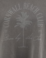 The Born by the Sea Womens Cornwall Palm Heavy Faded Crop T-Shirt in Faded Grey