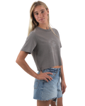 The Born by the Sea Womens Cornwall Palm Heavy Faded Crop T-Shirt in Faded Grey