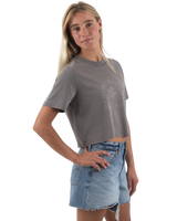 The Born by the Sea Womens Cornwall Palm Heavy Faded Crop T-Shirt in Faded Grey