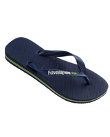 The Havaianas Mens Brazil Logo Flip Flops in Navy Blue