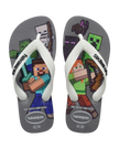 Boys Minecraft Flip Flops in Steel Grey & White